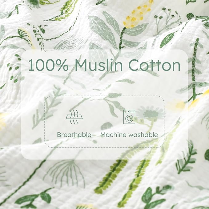 Yoofoss Muslin Nursing Cover for Breastfeeding, 100% Cotton Breastfeeding Cover with Arch Neckline, Soft Breathable Privacy Nursing Covers for Women, Multi-use Breastfeeding Essentials-Plants
