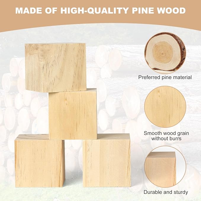 8PACK Wooden Blocks for Crafts, Unfinished Wood Cubes Blocks, 3 Inch Natural Wood Square Blocks, Wooden Cubes for Arts and Crafts and DIY Projects