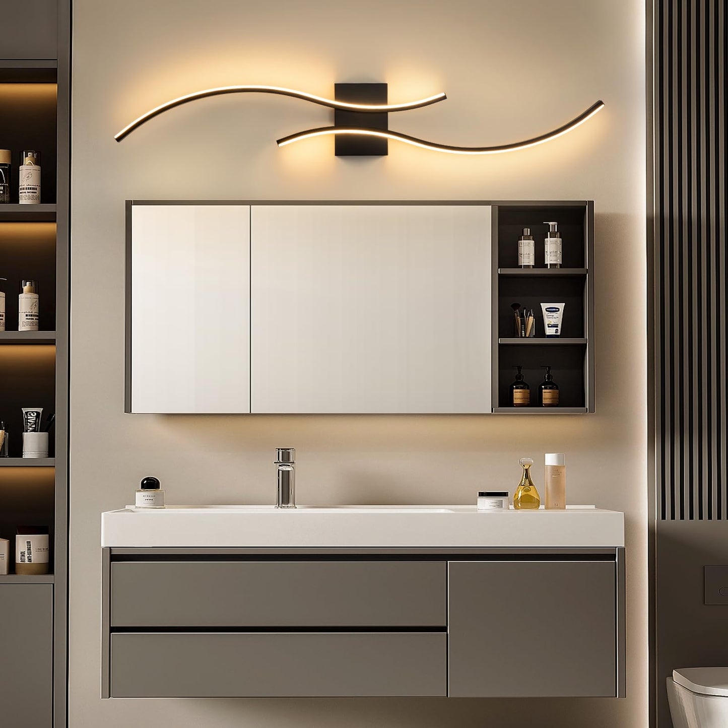 Caneoe Modern Led Wall Light Sconce, 39 Black Aluminum, Warm White 3000K, Ideal For Bathroom, Living Room, Bedroom, Hallway