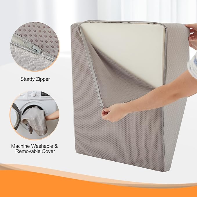 Leg Elevation Pillows for Sleeping, Memory Foam Wedge Pillow for Legs, Knee Wedge Pillow for After Surgery, Swelling, Back Pain and Circulation, Non-Slip Bottom, Removable Cover (8 Inch, Grey)