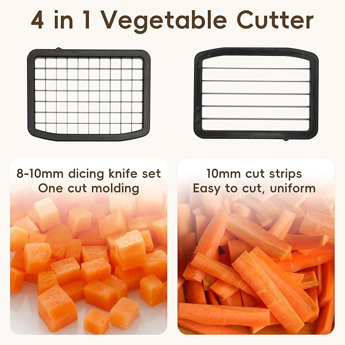 4 in 1 Commercial Vegetable Chopper Adjustable Thickness, Electric Vegetable Dicer Slicer Multifunctional Automatic for Onion Potato Cabbage Veggie Fruit Slicing Shredding Dicing and Slitting