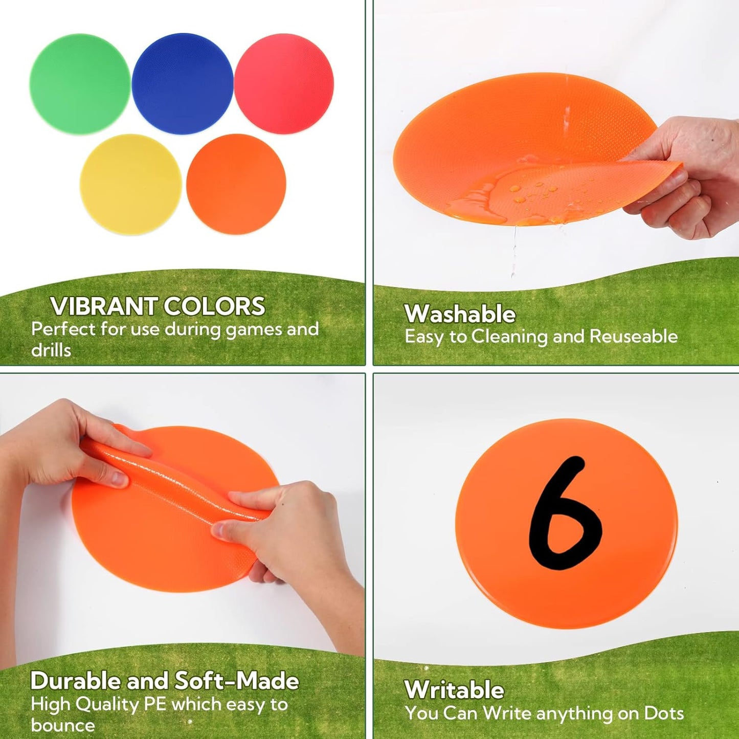 WUSHUANG 10 Inch Poly Vinyl Spot Markers- Non Slip Rubber Agility Markers Flat Field Cones Floor Dots-for Exercise Drills, Sports, Games, Speed Agility Training -10 Pcs