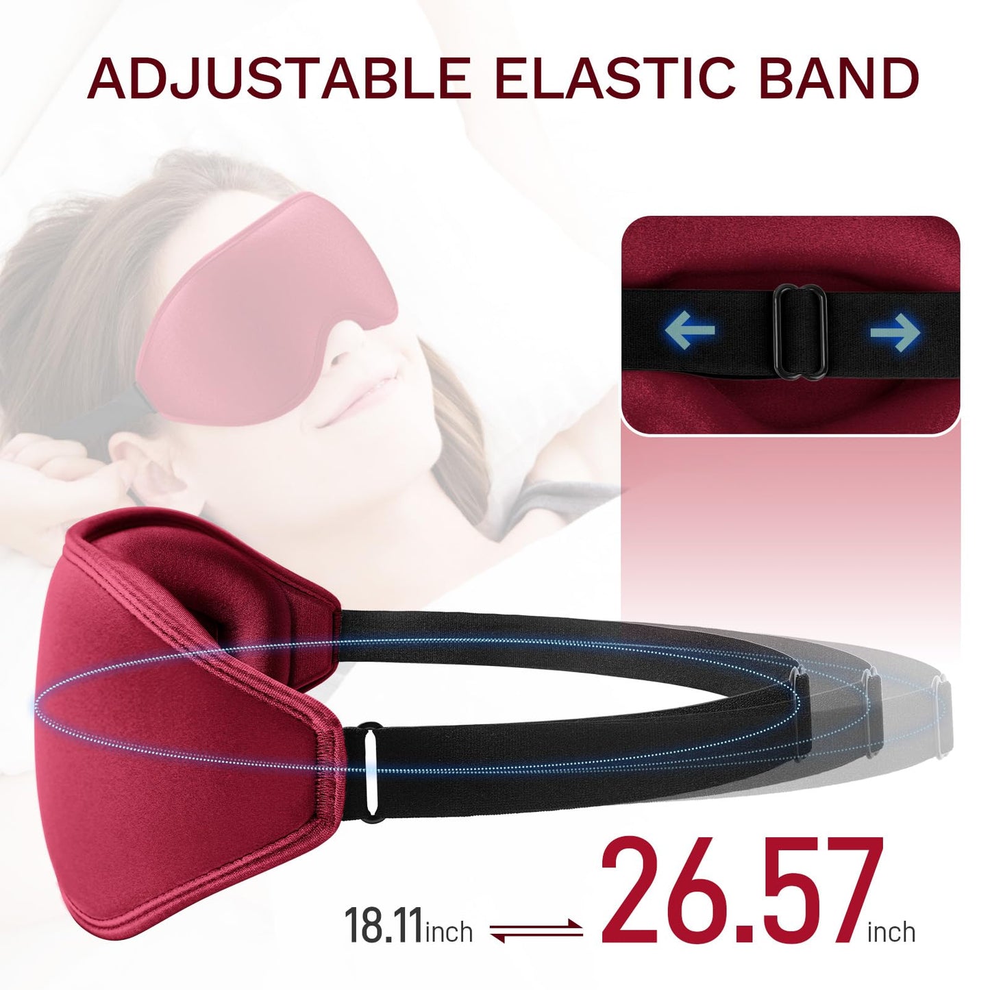 FlyCoco 99% Fully Block Out Light Eye Sleep Mask, 3D Deep Contoured Eyes Cover Zero Pressure, Long Lash Extension Eyes Mask with Adjustable Straps for Sleeping Travel Home Nap Rest Women Men (Red)