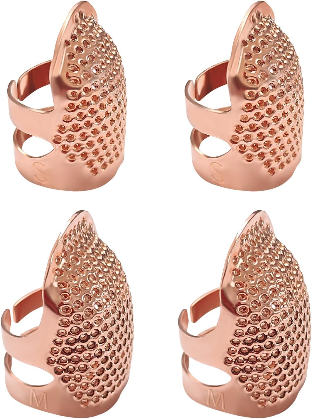 ZESION 4Pcs Sewing Thimbles, Adjustable Metal Thimbles for Hand Sewing Finger Protector, Quilting Craft Accessories for Knitting Needlework DIY Tools, Rose Gold(2 Sizes, S/M)