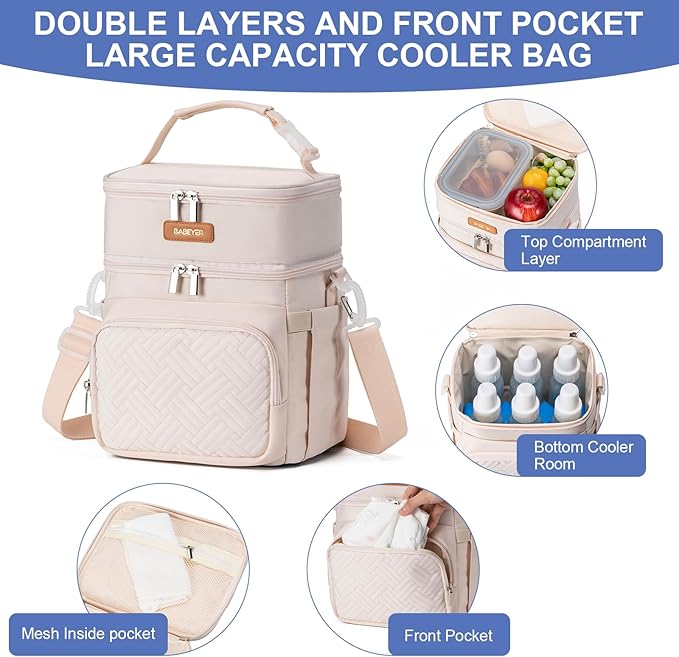 Breastmilk Cooler Bag with Ice Pack Fits 6 Baby Bottles Up to 9 Ounce