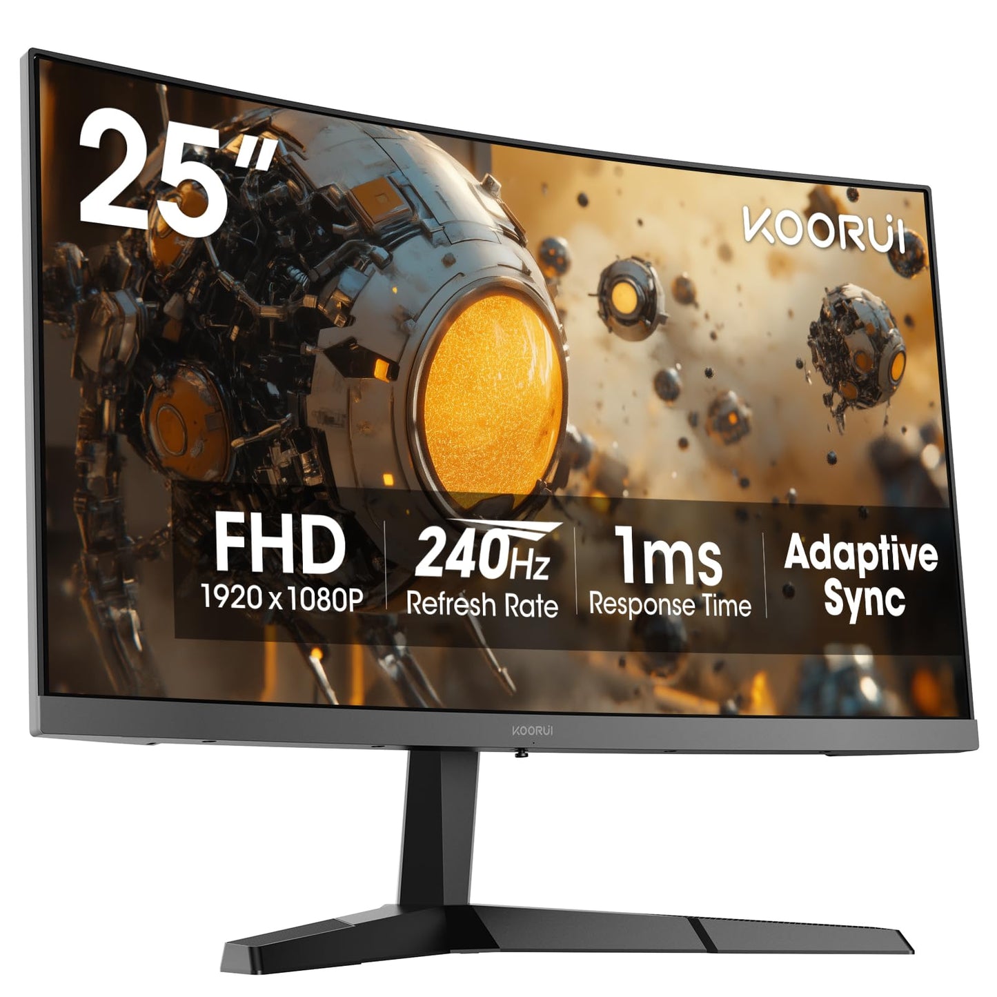 KOORUI 25 Inch Curved Gaming Monitor 240Hz FHD 1080P Computer Monitor, 1500R 1ms GTG Display, Adaptive Sync, 90% DCI-P3,HDR, Eye Care, Tilt Adjustable, VESA 75x75mm, Black,G2511XC