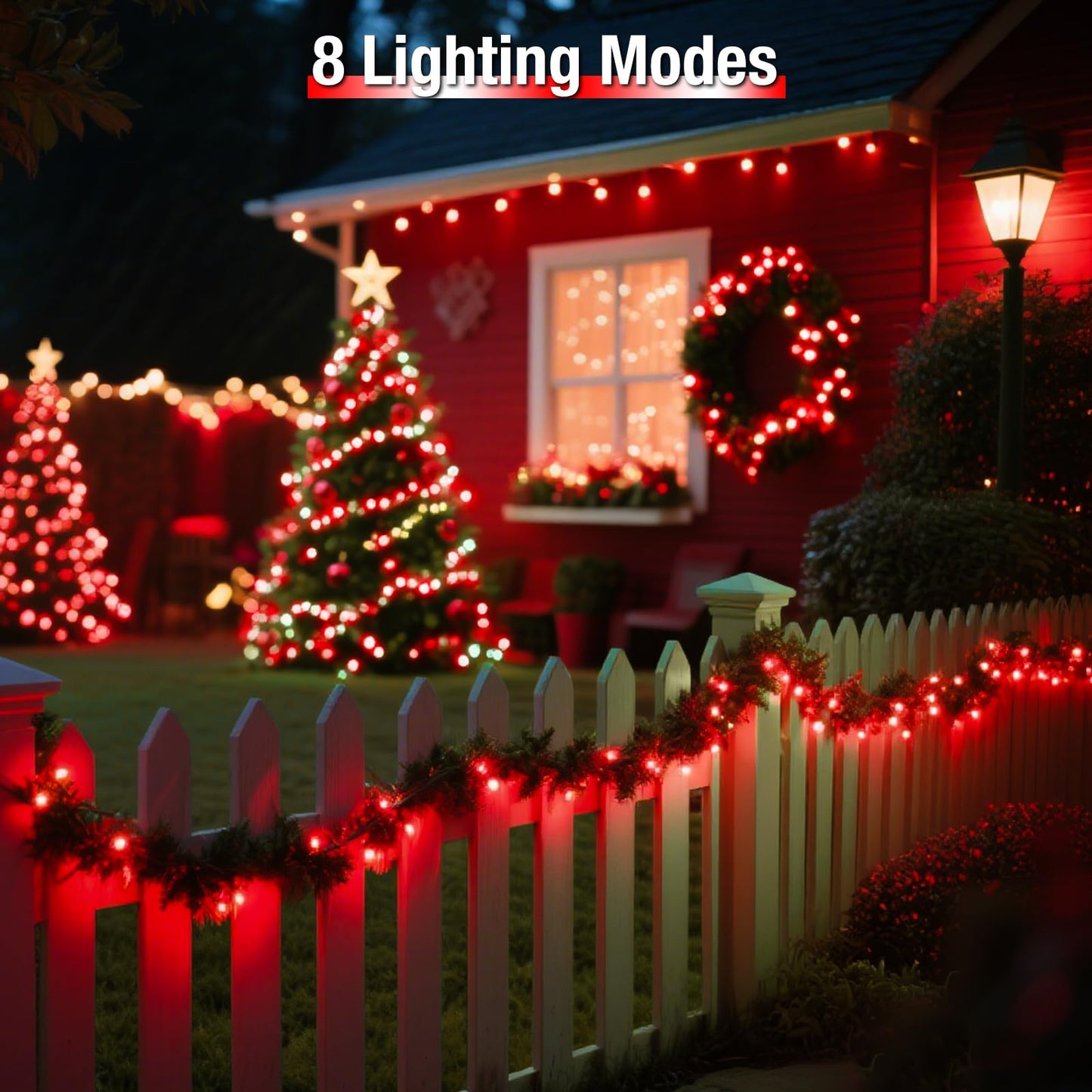 btfarm Solar String Lights - 320 LED, 132FT, 8 Modes, Waterproof, Copper Wire, 4 Pack, Red