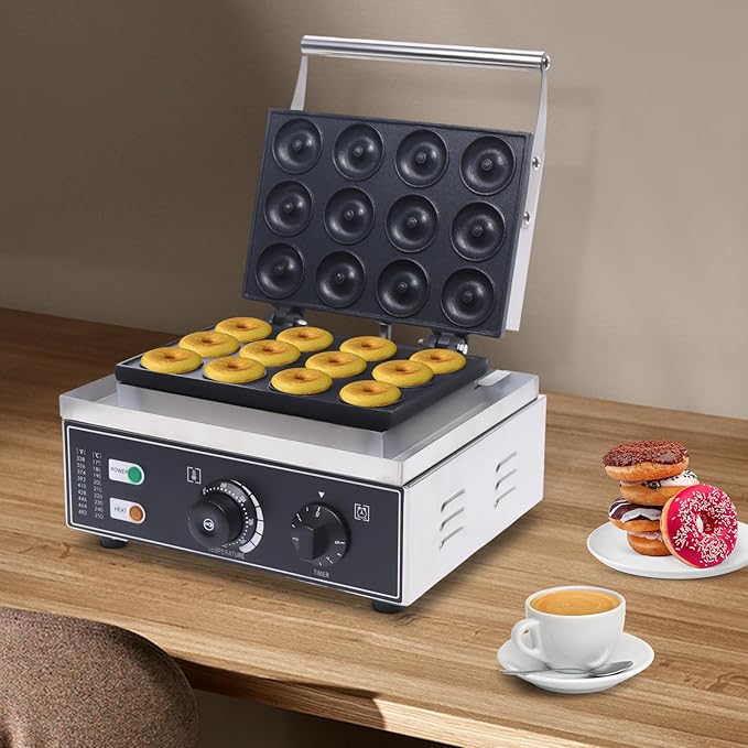 Commercial Nonstick Waffle Maker,110V 1550W Commercial Mini Donut Maker 12 Holes 5cm Double-side Heating Electric Donut Maker Machine for Home Bakery Dessert Shop Mall Coffee Shop