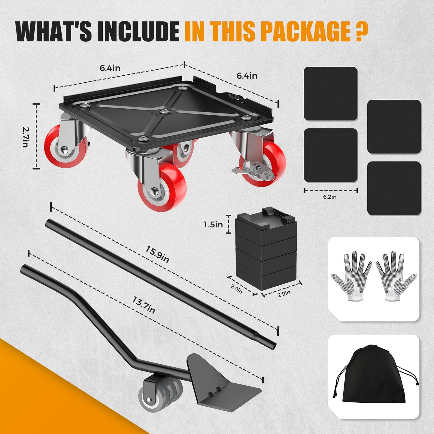 LOYAL TIGER 2000LBS Heavy Duty Furniture Dolly & Mover - 6.4" Carbon Steel Panel with 5X 360° Wheels, Non-Slip Sliders & Lifter for Sofa, Piano, Appliances (Red)