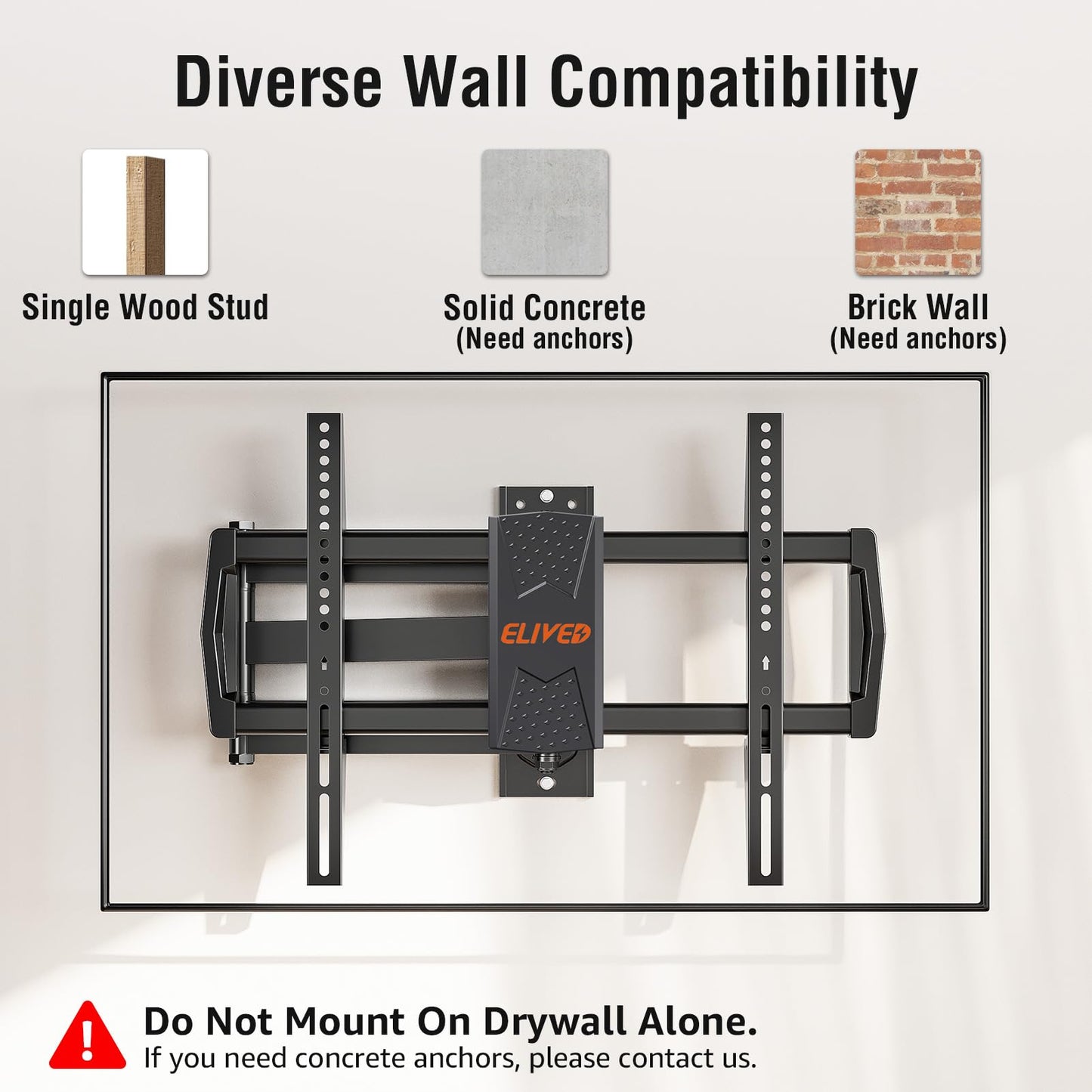 ELIVED Long Arm TV Mount for Most 42-75 Inch TVs, 32" Long Extension Arm Corner TV Wall Mount, Articulating Wall Mount tv Bracket Swivel and Tilt, Holds up to 99 lbs. Max VESA 600x400mm, YD1036