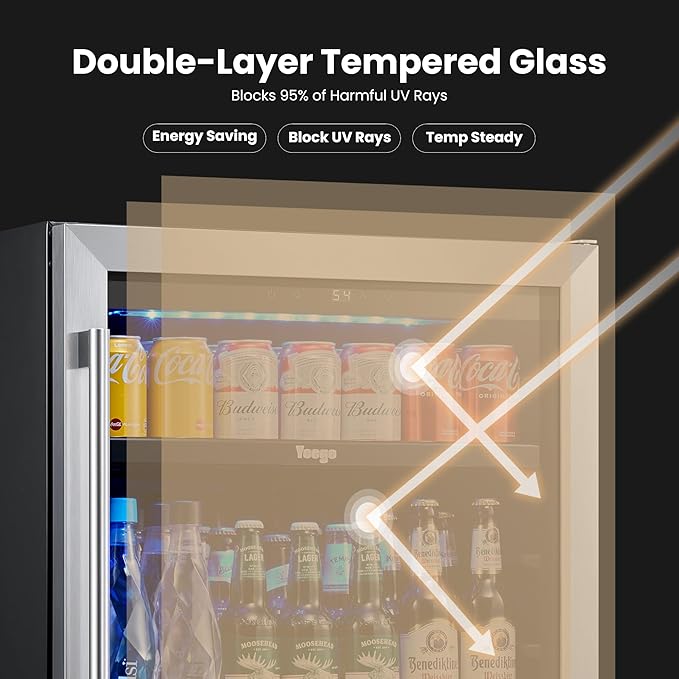 Yeego 48 inch Wine & Beverage Fridge Combo - Dual Zone Wine Cooler with Glass Doors, Hold 47 Bottles and 180 Cans, Built-in, Under Counter & Freestanding, Ideal for Bars, Offices, Restaurants