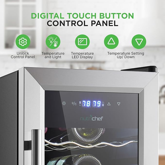 Nutrichef 18 Bottle Wine Fridge | Dual Zone Wine Chiller | Adjustable Temperature 41°F to 64°F | Ultra Quiet Operation | Wine Cooler For Home & Office | Free Standing 32x11x23 IN (Black)