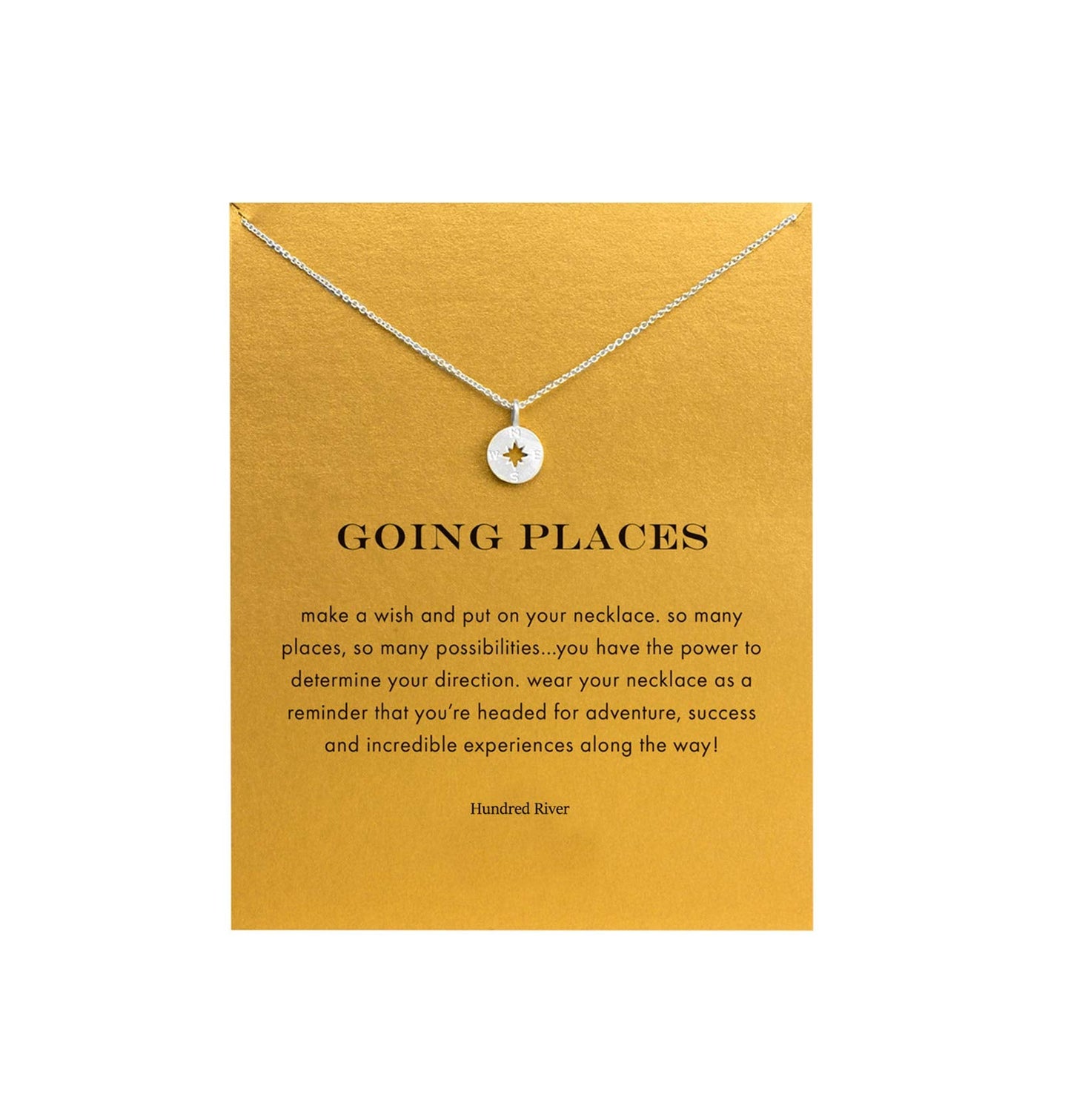 Hundred River Compass Necklace Compass Pendant Chain Necklace with Message Card Gift Card (compass s)