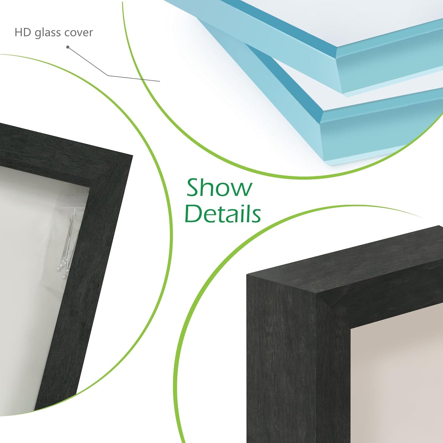 FrameWorks 8x10 Driftwood Wooden Shadow Box Frame – Soft Felt Back, Tempered Glass, and Included Elegant White Ball Push Pins