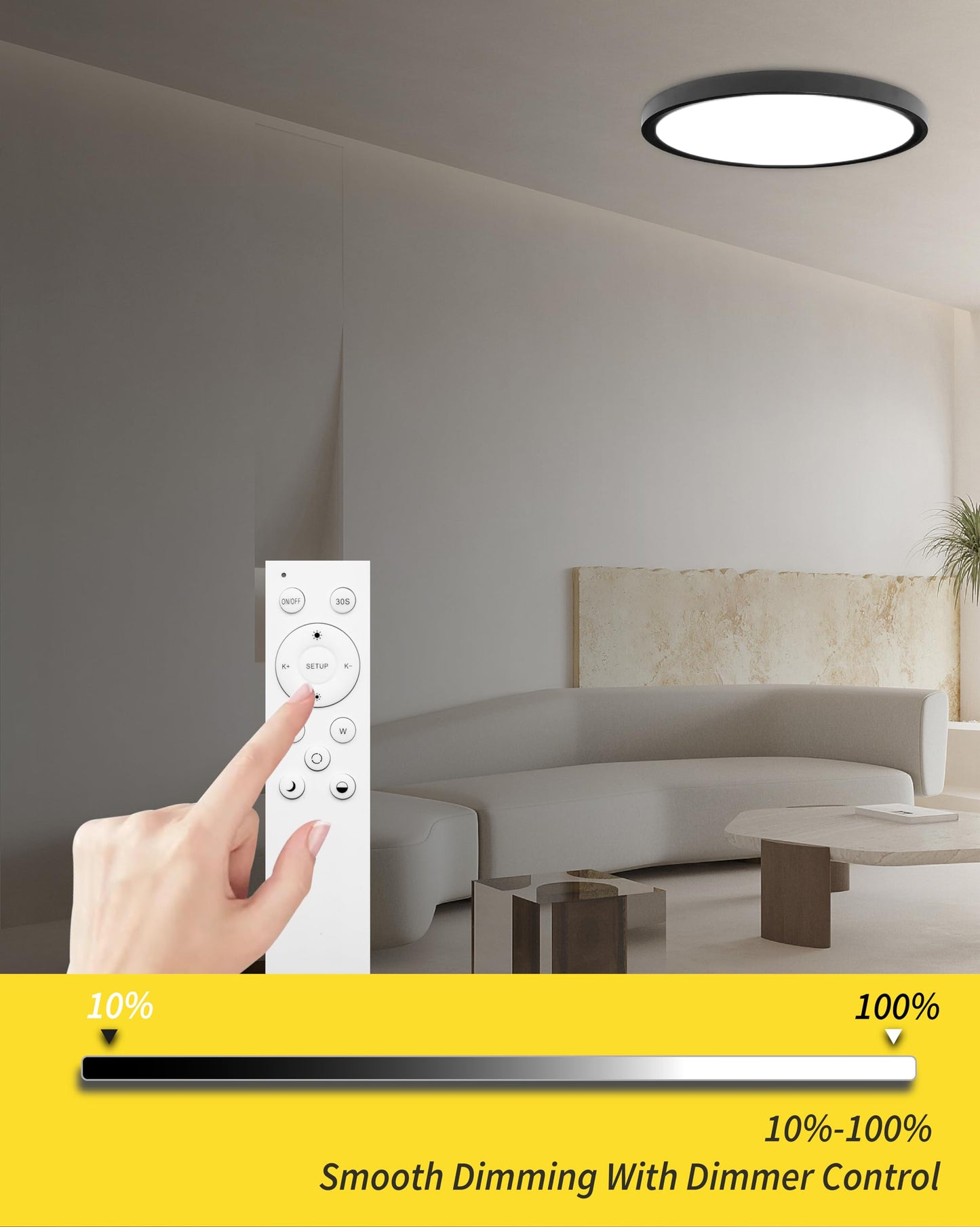 Bright Future Lighting 20 Inch LED Flush Mount Ceiling Light Panel, Dimmable, 40W, 4350LM, Adjustable Color, Black, 2Pack