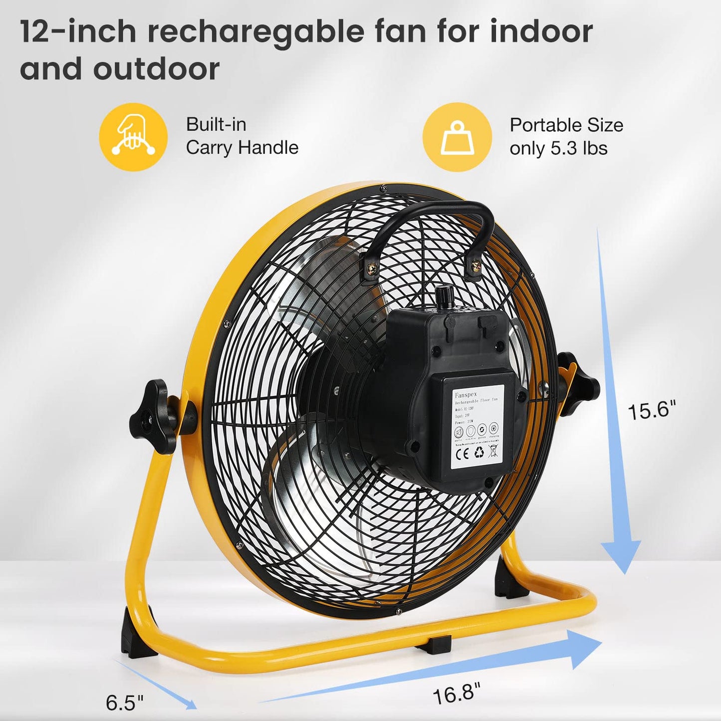 Fanspex 12 Portable Battery Operated Fan, 20000 Mah Cordless Rechargeable Floor Camping Fan For Outdoor, Dc 24V, 40Db Low Nois