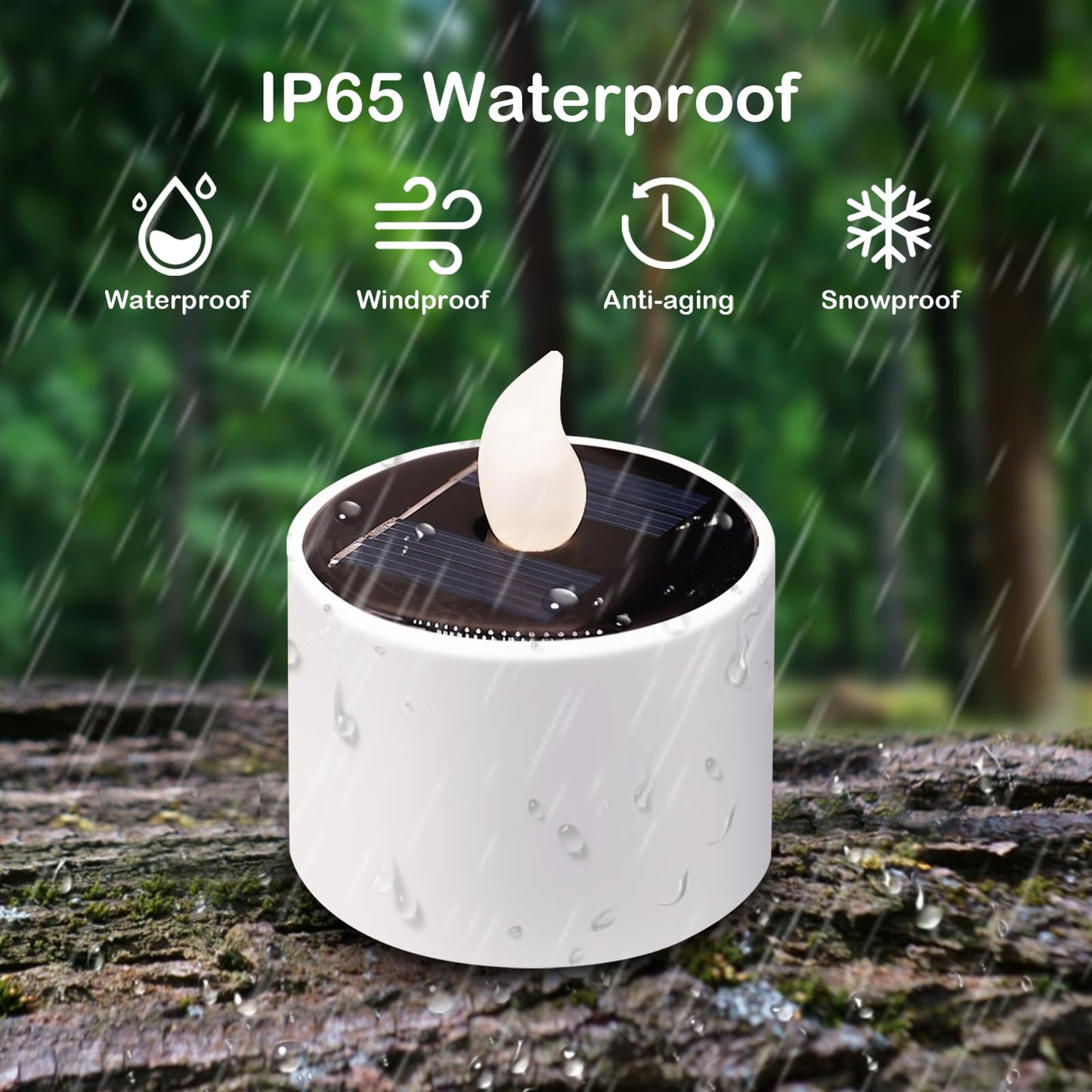 Solar Tea Lights Outdoor Waterproof - 6 Pack Flameless Flickering Solar Candles Reusable Led Tea Light Candles Rechargeable Dusk