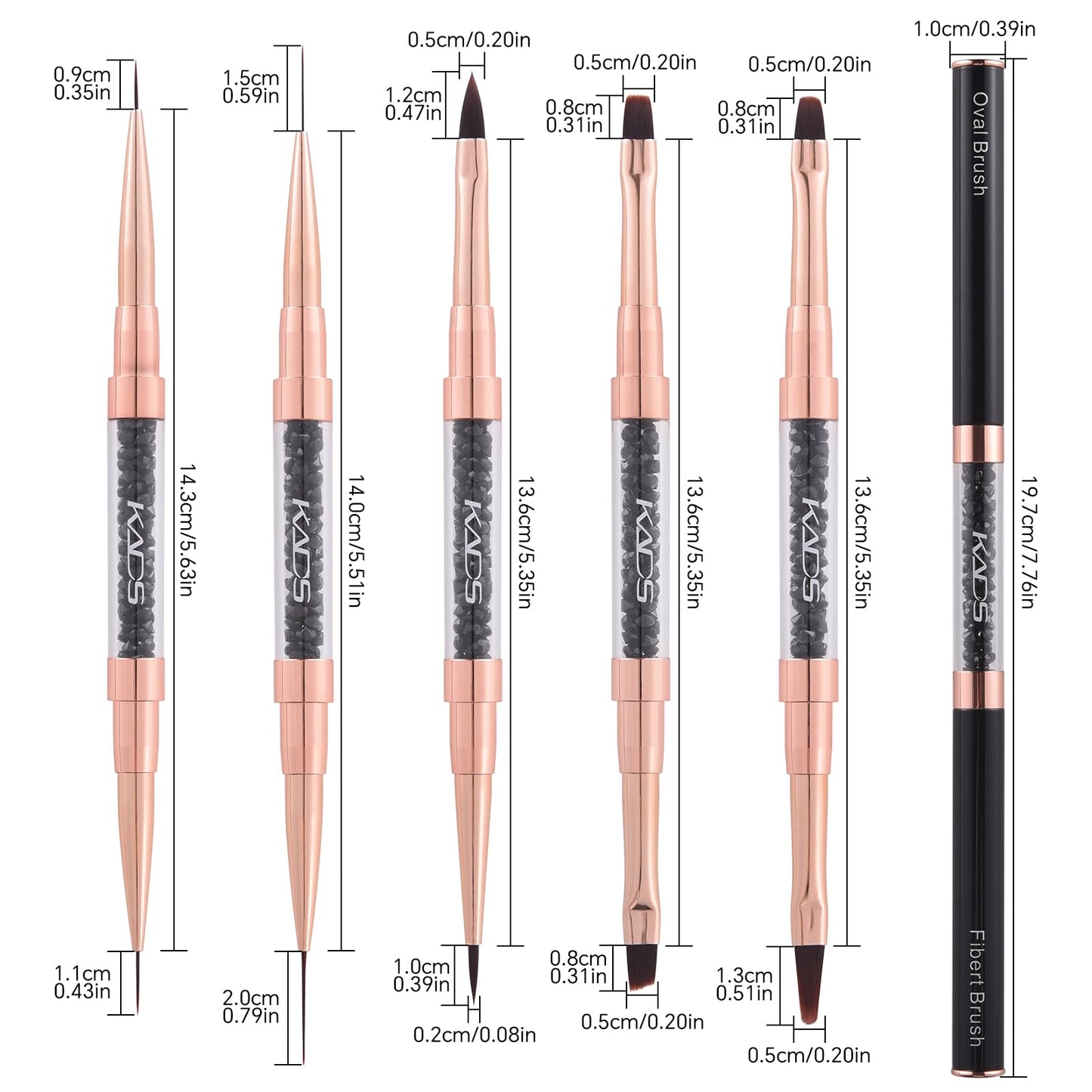 KADS Double-Ended Acrylic Nail Art Liner Brushes, 5Pcs Gel Polish Nail Art Design Pen Painting Tools Set Nail Art Manicure Pedic