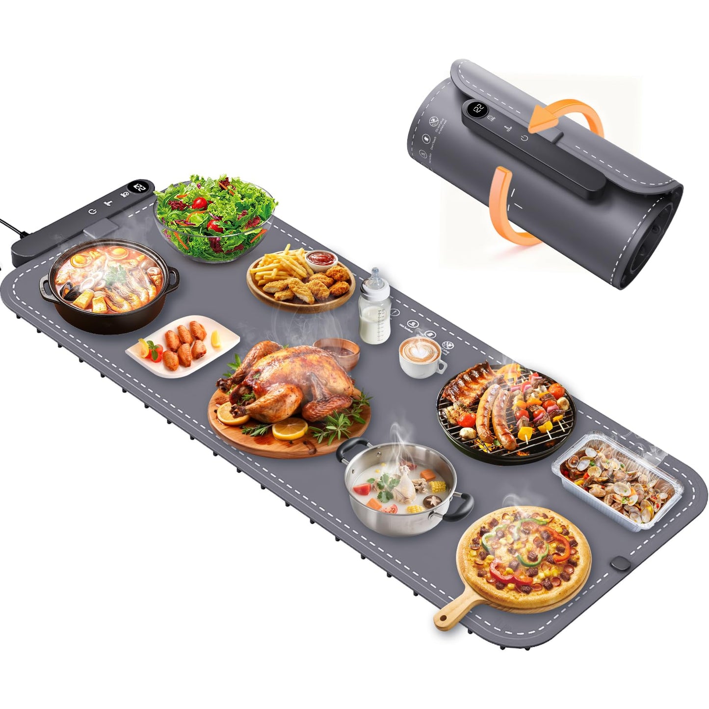 Warming Mat for Food Extra Large, Electric Roll Up Food Warming Mat for Buffet, Warming Tray Mat for Food XXL, 35.4x15.7 Portabl