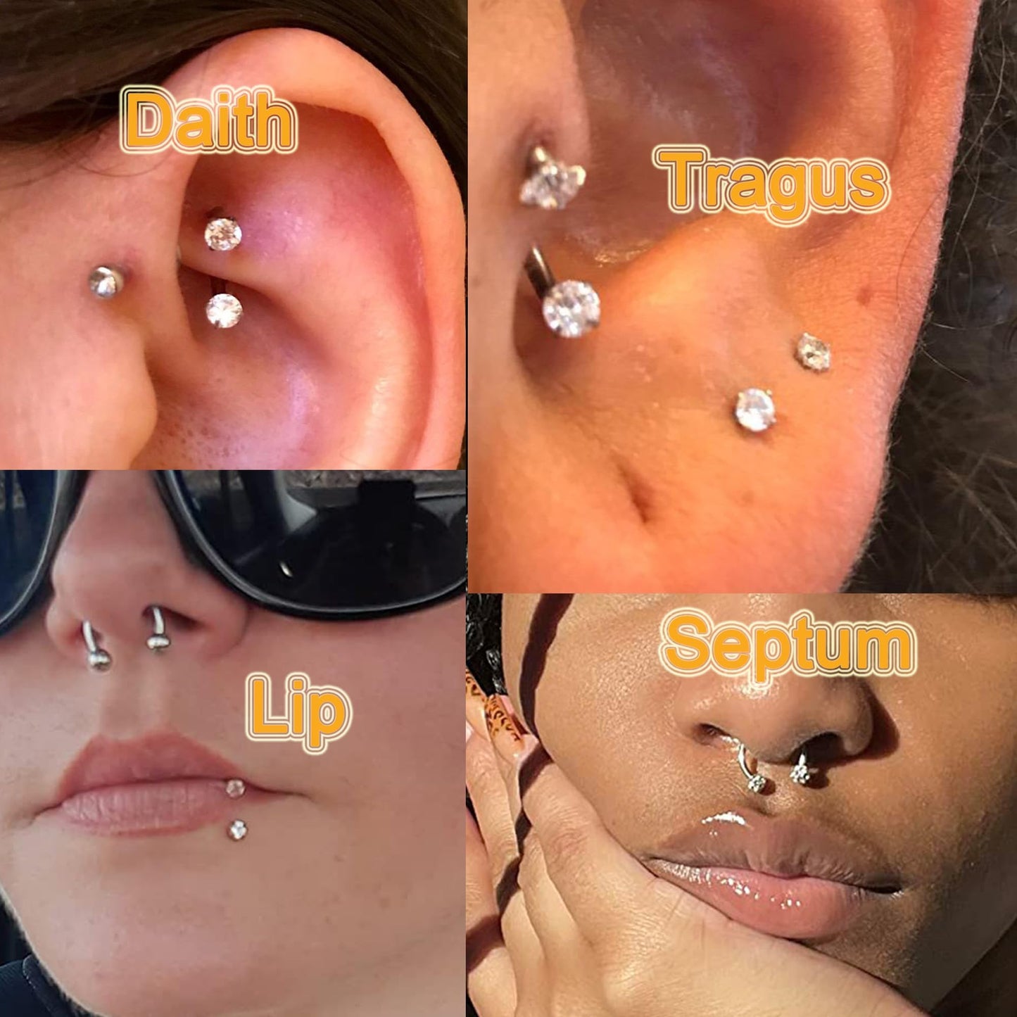 MODRSA Silver Horseshoe Nose Ring 18g Horse Shoe Nose Ring Hoop for Women Surgical Steel Half Hoop Earring Hoops Star Double Gem