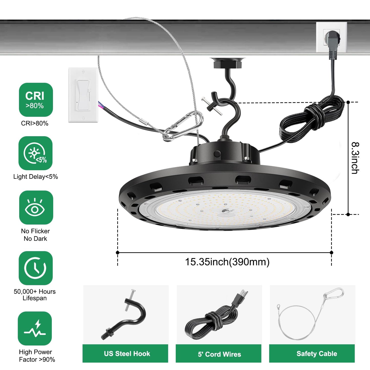 BFT UFO LED High Bay Light 300W 45000LM Dimmable Black 4Pack Model BFT-UFO-300WJ