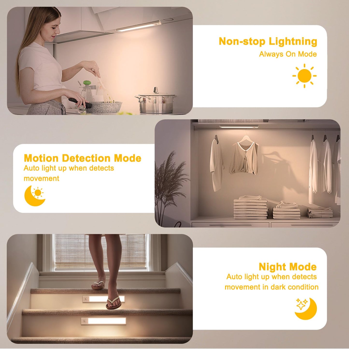 Onforu 13.8 Under Cabinet Lighting  2700Mah Usb-C Rechargeable  Motion Sensor Under Cabinet Lights With 3 Color & Dimmable  Magnetic Under Counter Lights For Kitchen  Closet  2 Pack