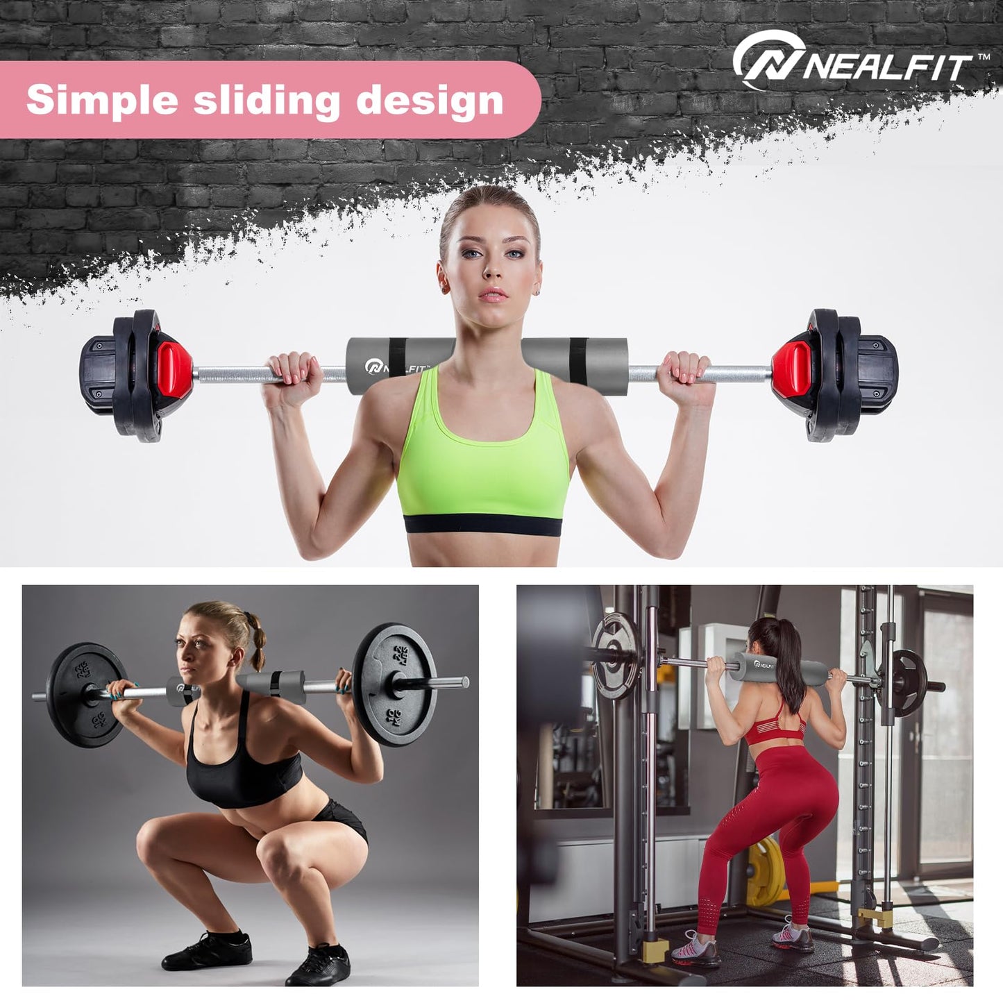 NEALFIT Barbell Pad Squat Pad for Squats—Squat Bar Pad—Great for Weightlifting,Lunges and Hip Thrusts—Foam Sponge Pad—Fit Standard and Olympic Bars Perfectly (Grey)