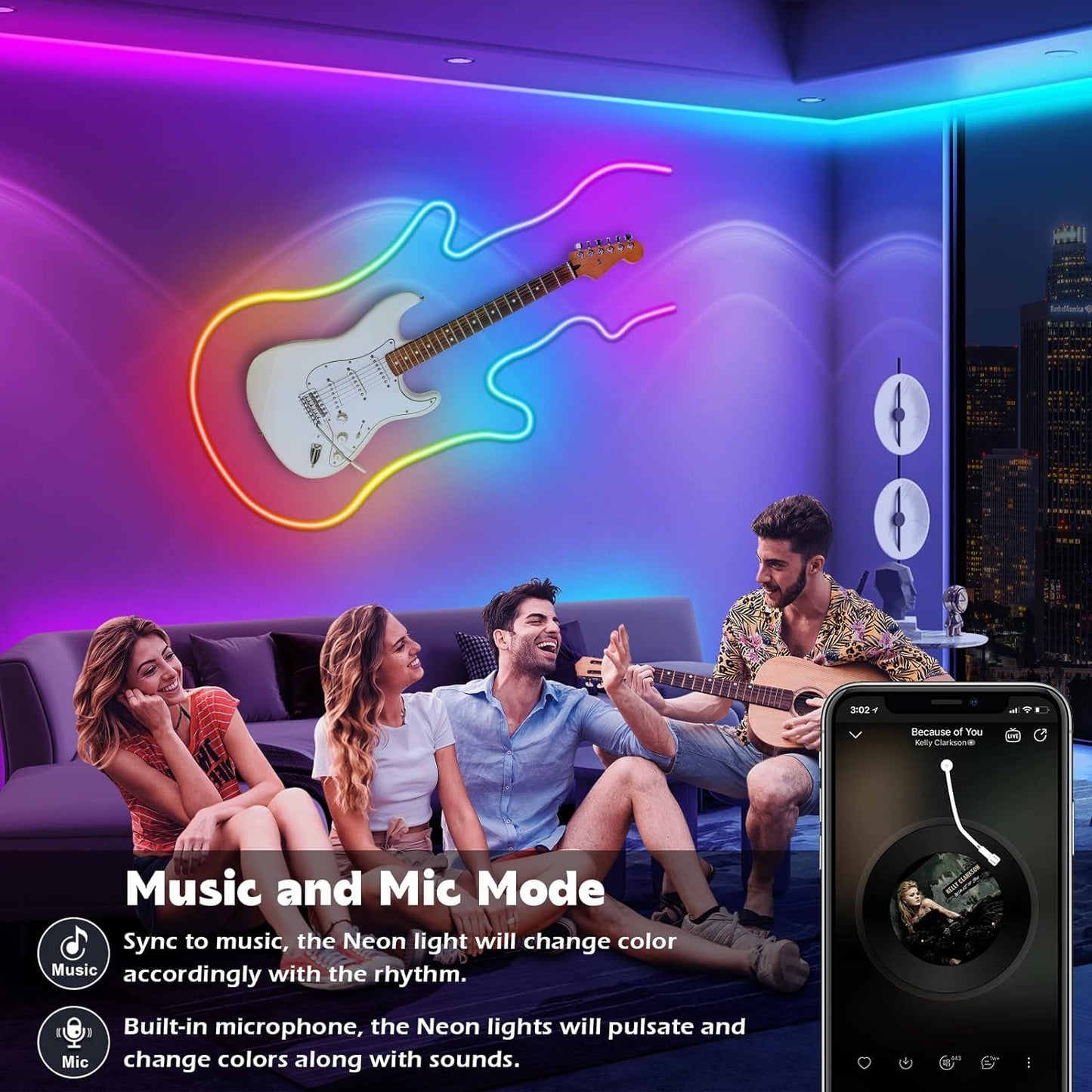 NUERPO 32.8Ft Neon Rope Lights, RGB LED, Waterproof, Music Sync, Flexible, App/Remote Control, for Bedroom Decor