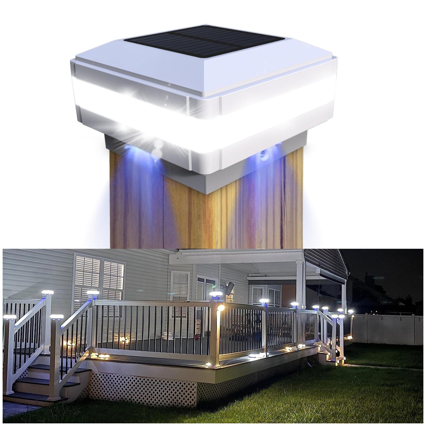 Indarun Solar Post Lights - 52 Leds, 160 Lm, Ip65 Waterproof, Fits 4X4/5X5/6X6 Posts, White, Model Ws142W