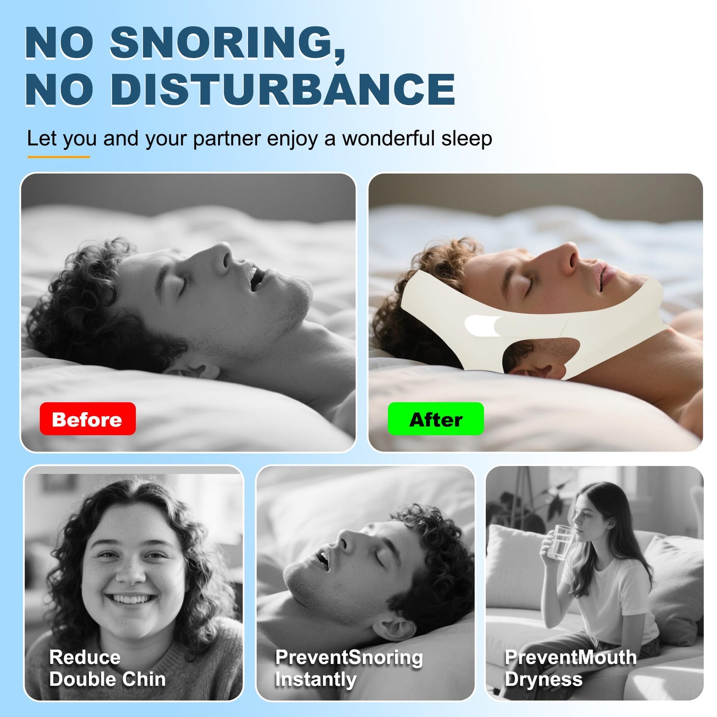 Holinee Chin Strap for Sleeping, Adjustable Chin Strap for Snoring, Anti Snoring Devices Breathable and Reusable, Comfortable Stop Snoring Solution, Anti Snore Chin Strap for Men and Women (Green)