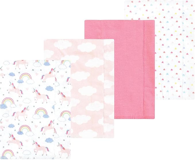 Luvable Friends Hudson Baby Flannel Burp Cloths 4pk, Pink Unicorn