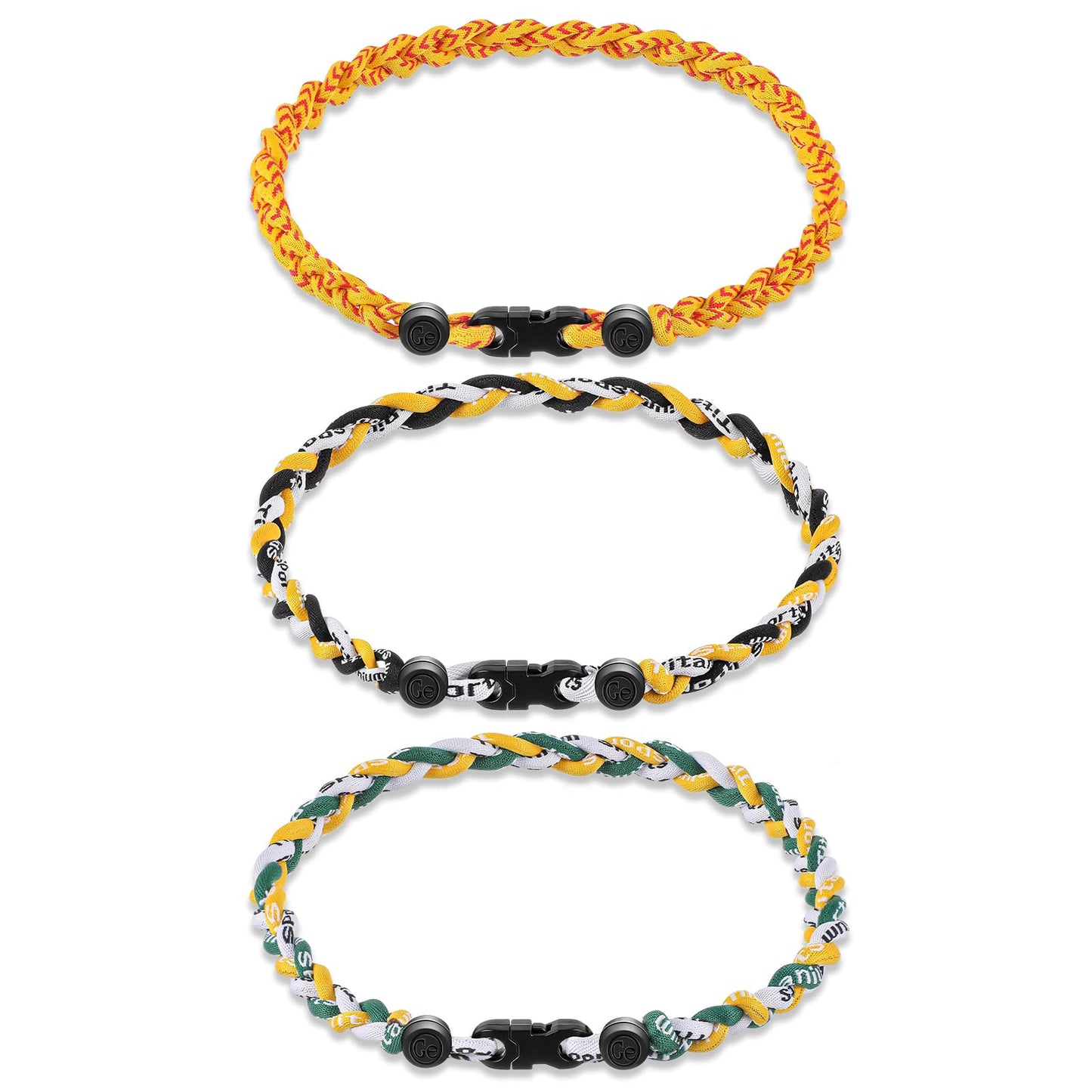 Junkin 3 Pcs Baseball Necklaces Three Braided Rope Titanium Necklace for Team Gifts Boys Men Player Softball Fans Sports (Yellow