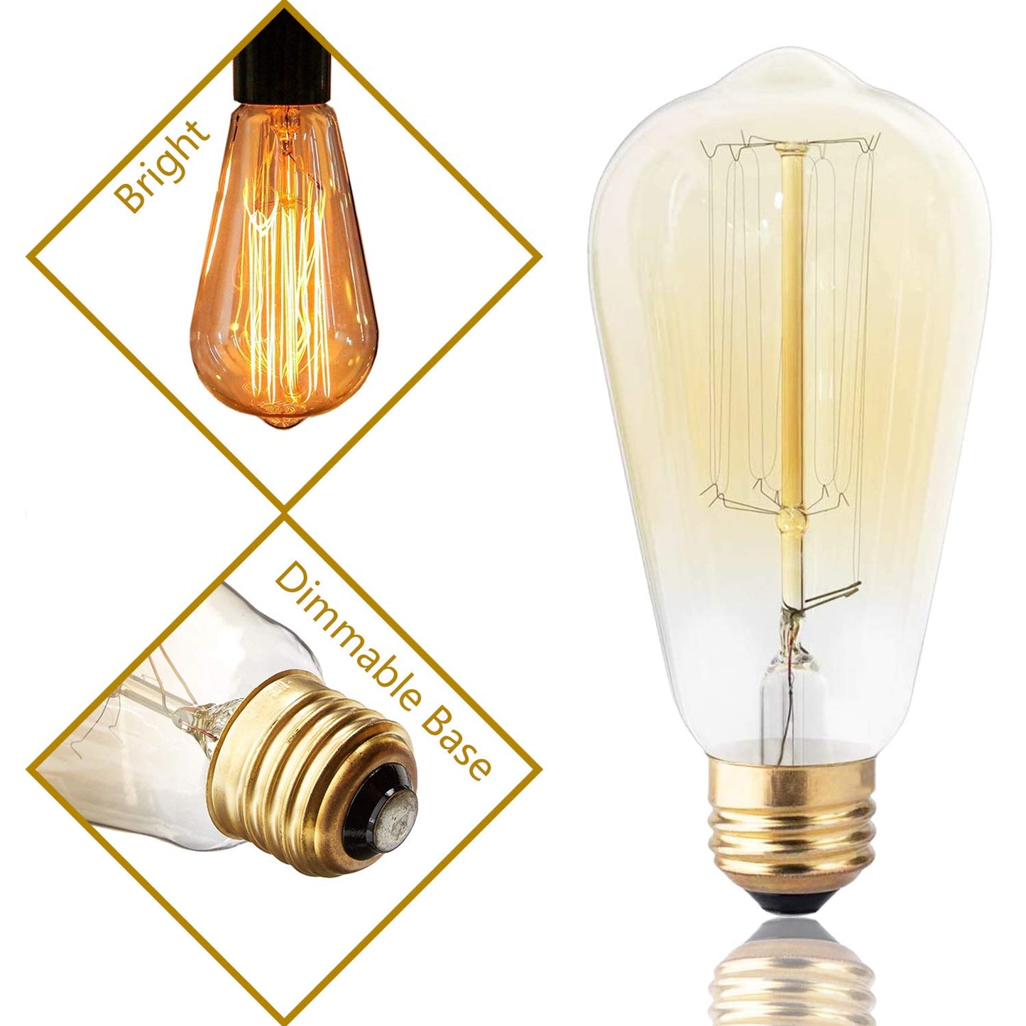 Dsyj Vintage 60W Incandescent Light Bulbs E26 Base Dimmable, Warm White, 252 Lumens, 1 Count, Model Dsyj-515182