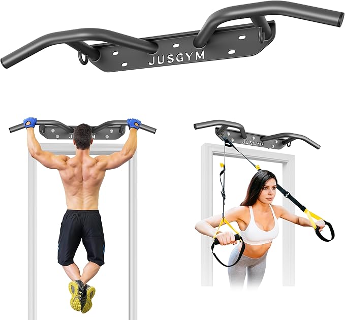Jusgym Wall Mounted Pull Up Bar - Heavy Duty Chin Up Bar, Pull-Up Bar Support Beam or Joist Mounted, Multifunctional Fitne...