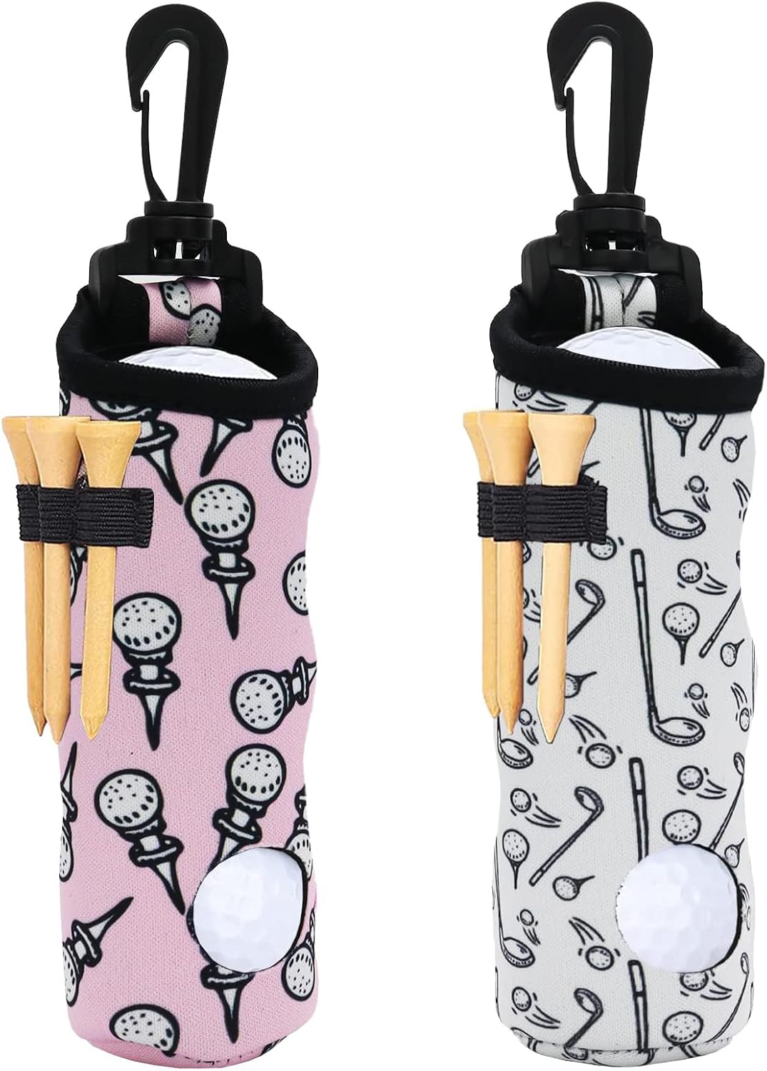 Golf Ball Holder Golf Tee Holder Golf Ball Carry Bag Pouch with Light Weight Hook Keychain Belt Clip Portable Golf Accessories for Ladies Girls 2 Pack