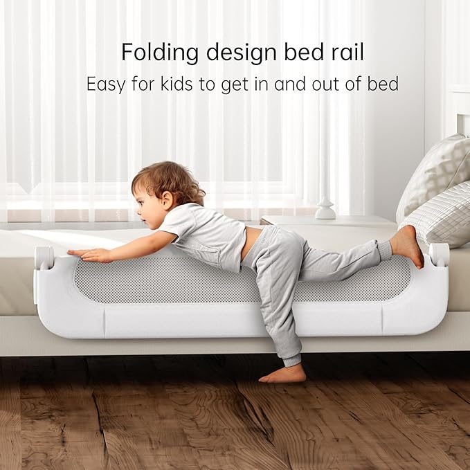 Folding Bed Rail for Toddlers,Baby Bed Rail Guard with Reinforced Anchor Safety System,Fit Bunk,Full Size,Queen,King,Twin(White,71"x23.6")