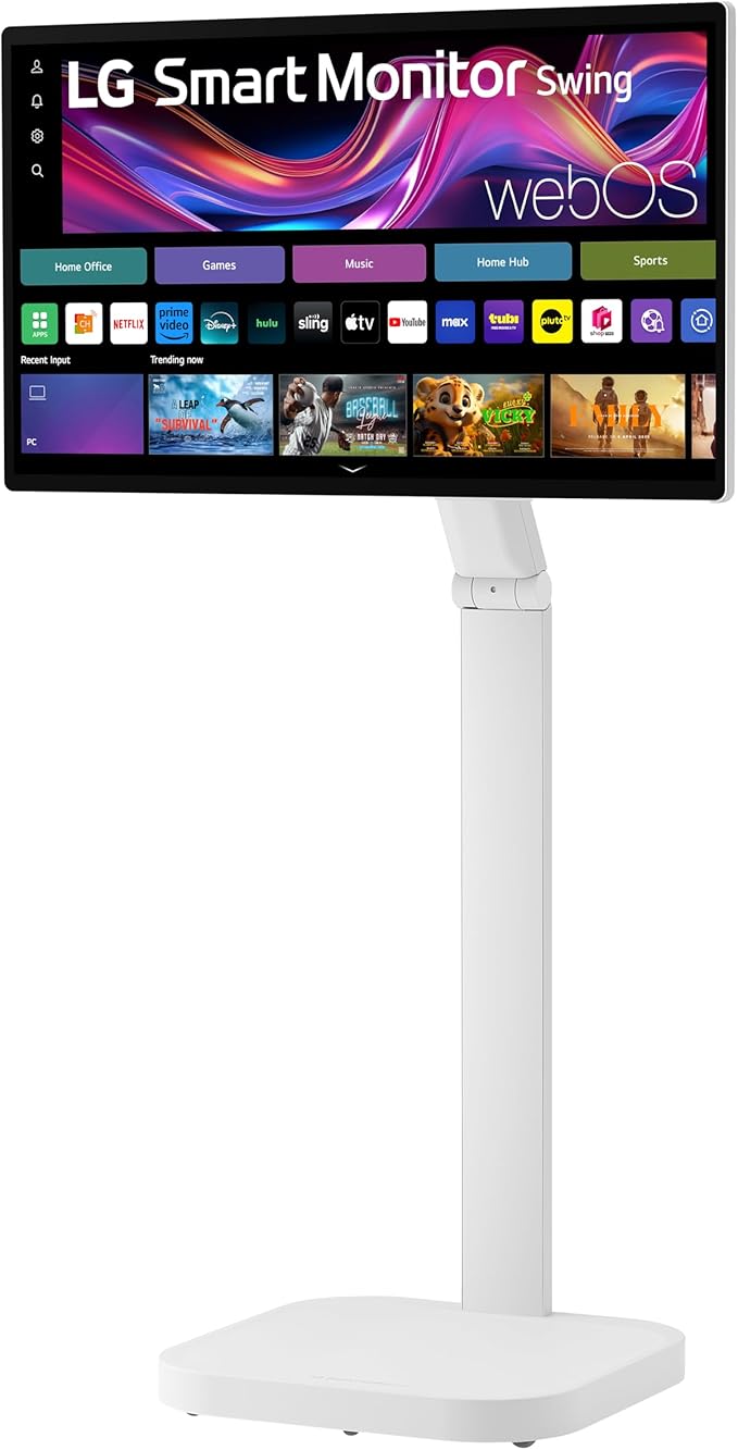 LG Smart Monitor Swing 32U889SA-W 32-Inch 4K UHD (3840x2160) IPS Touchscreen on a Fully Adjustable Wheeled Base HDR10, web...