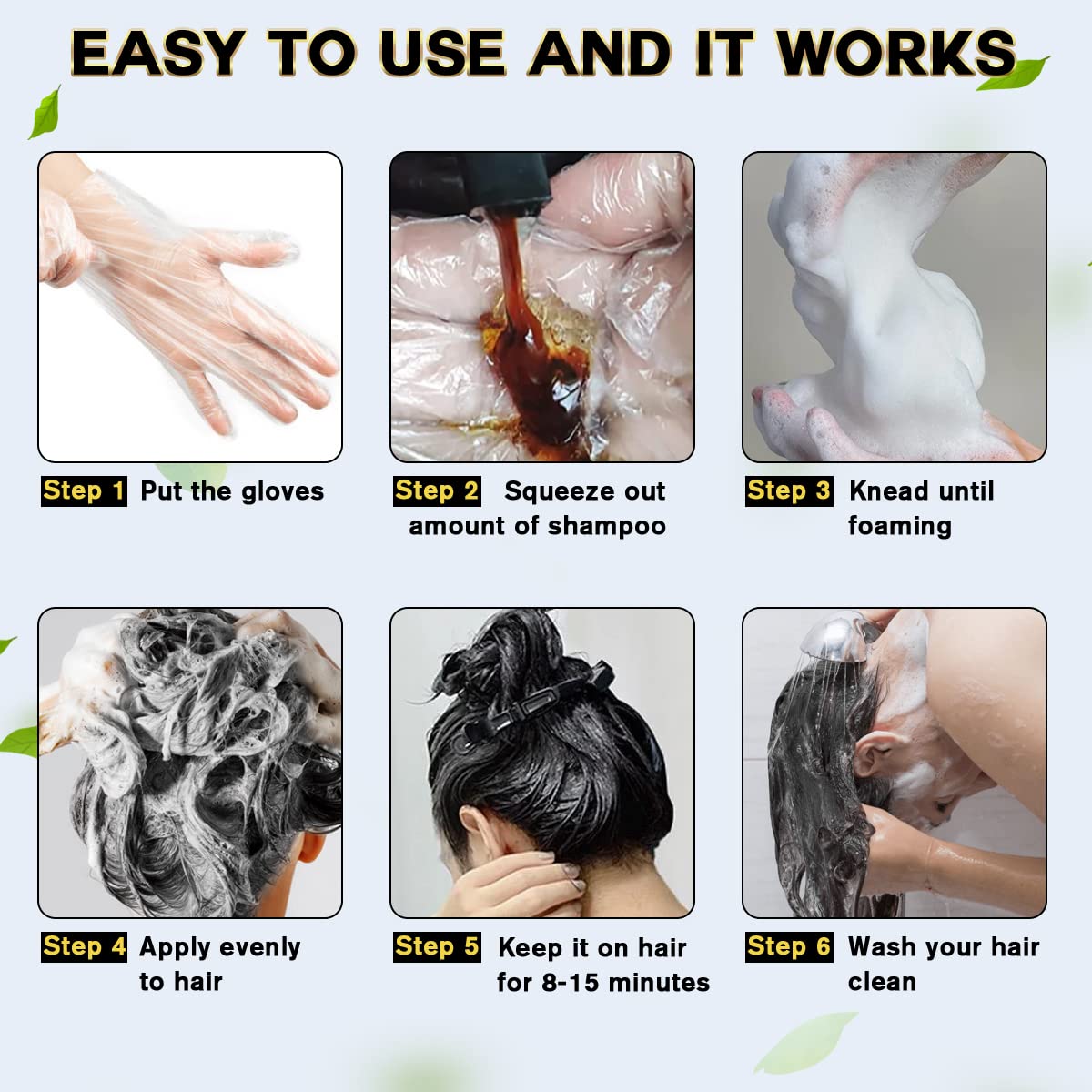 Hair Dye Shampoo Chestnut Brown Hair Color Shampoo for Gray Hair Coverage Herbal Hair Dye Shampoo 3 in 1 for Men and Women, Inst
