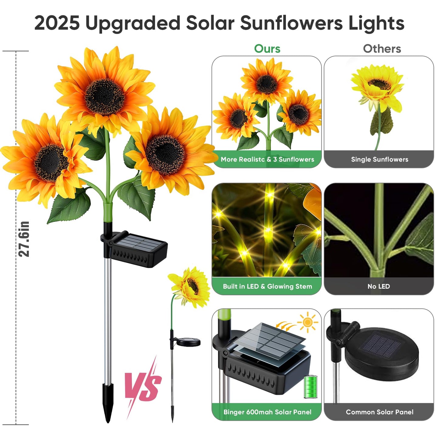 Sunflower Solar Lights Garden Decor: 10-Pack Artificial Led Solar Flower Lights Christmas Outdoor Decorations- Waterproof Decorative Light For Patio Yard Pathway Walkway - Xmas Gifts For Women Mom