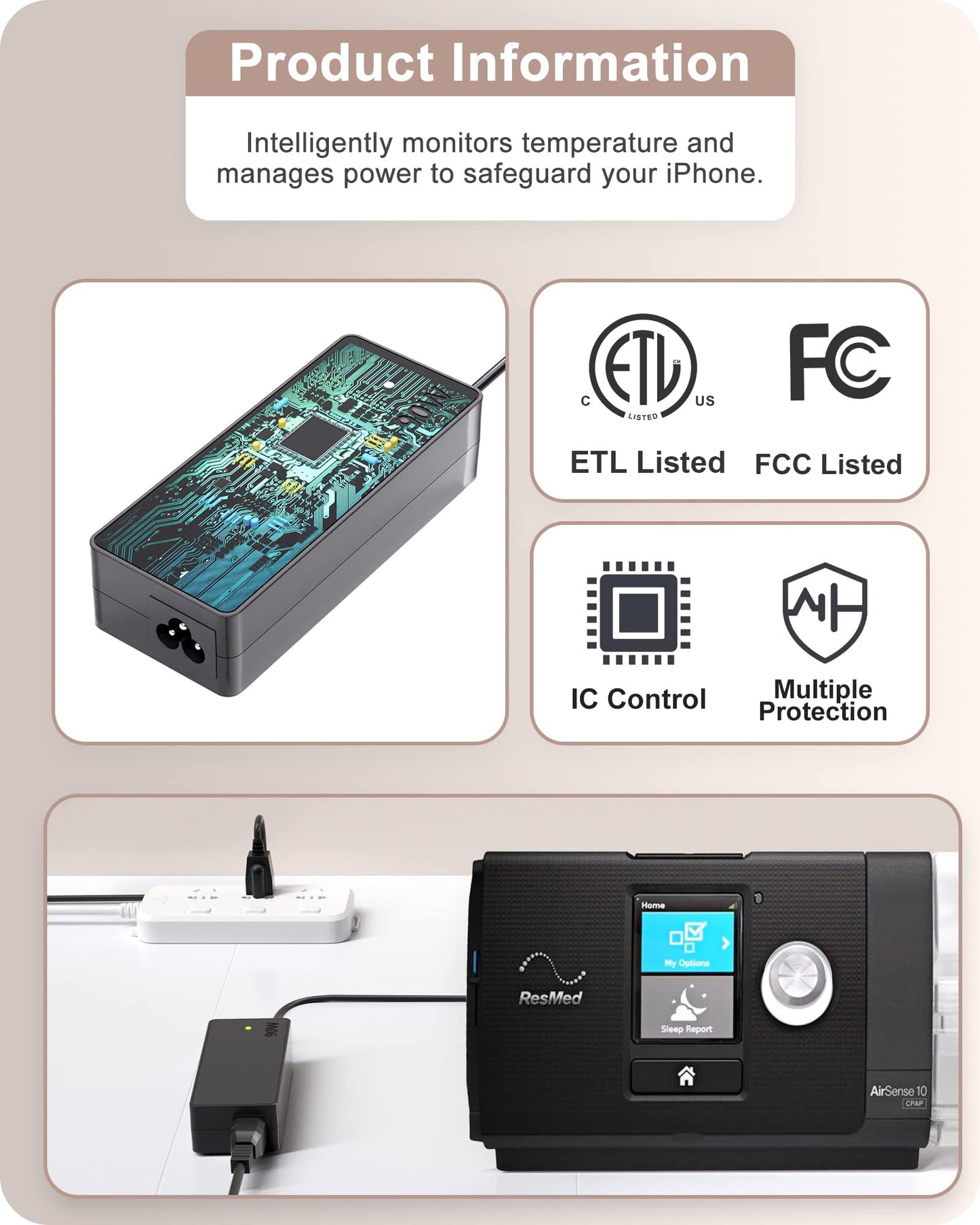 VHBW 90W AC Adapter Compatible with Resmed Airsense 10 S10 AirCurve 10 Series CPAP and BiPAP Machine, 24V 3.75A 370001 CPAP Power Cord Compatible with Resmed Airsense 10 Power Cord