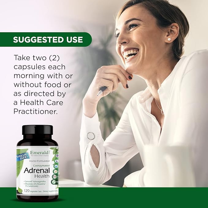 EMERALD LABS Adrenal Health - Stress Relief, Energy Support & Restorative Sleep with Sensoril Ashwagandha, B Vitamins, Rhodiola & More* - Gluten-Free - 120 Vegetable Capsules (60-Day Supply)