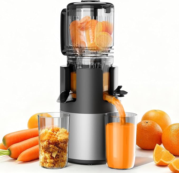 Cold Press Juicer, Juicer Machines 5.3"Wide Feed Chute for Whole Fruits & Vegetables, Electric Juicer of Pulp Separation with 99% High Juice Yield, Preserves Nutrients, Easy to Clean, BPA Free