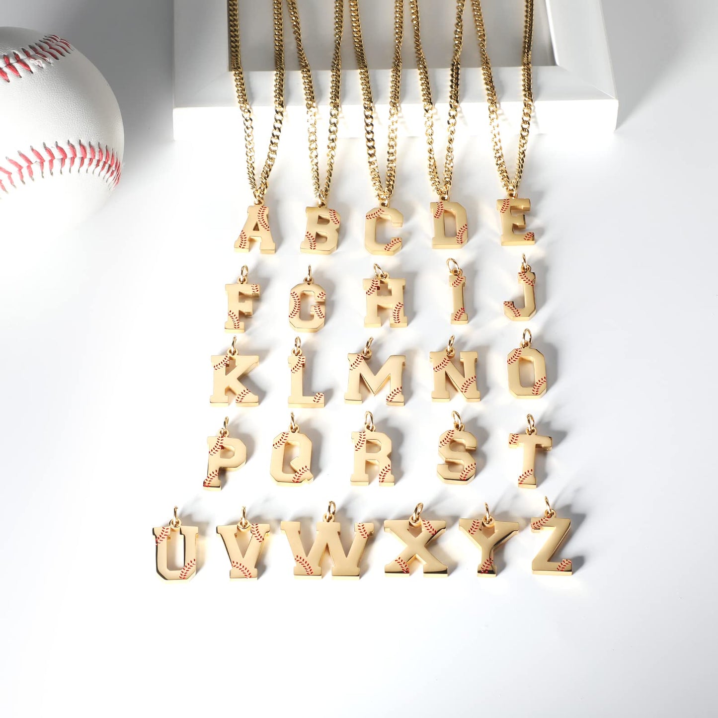 AIAINAGI Baseball Initial A-Z Letter Necklace for Men Baseball Charm Pendant Stainless Steel Gold Chain 22inch Personalized Base