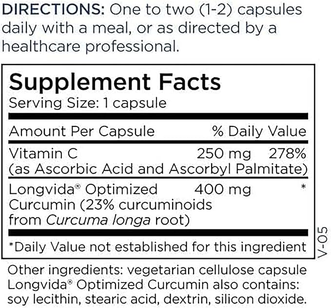 Metabolic Maintenance Curcumin + C (Longvida) - Turmeric + Vitamin C Supplement - Musculoskeletal + Healthy Brain Function Support, Higher Absorption Without Black Pepper (60 Capsules)