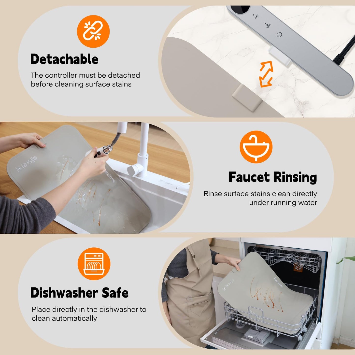 Homelove Warming Mat for Food - Electric Warming Tray with 6-Level Temperature and Hours Setting, Full Surface Graphene Heating, Waterproof Dishwasher-Friendly Food Warmer for Parties, Kitchen (Khaki)