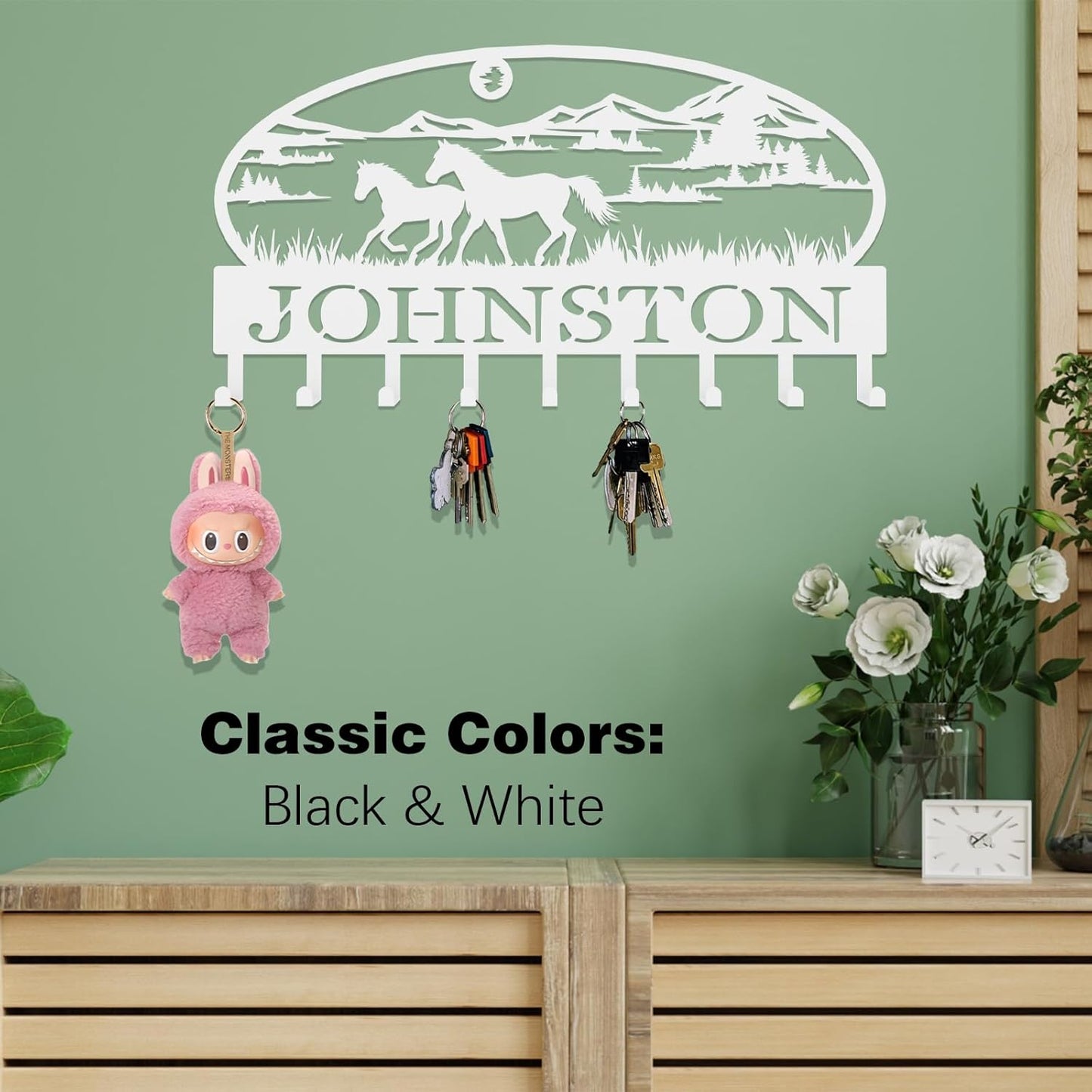Personalized Galloping Horse Key Hook Wall Mount,Fashion Wall Key Holder of Galloping Horse in Mountain Landscape,Metal Key Rack for Wall Decor,Office,Entryway