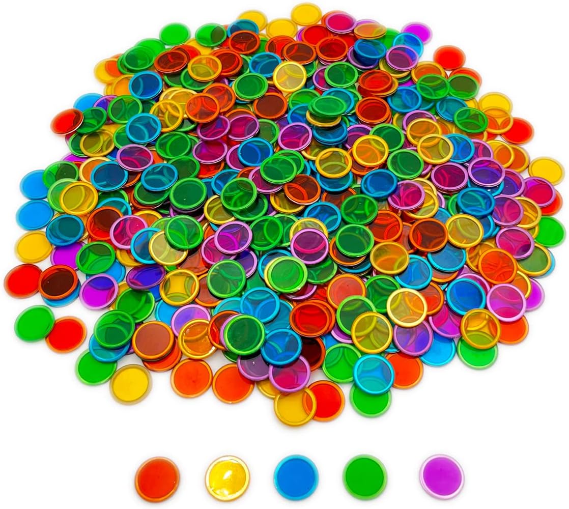 Magnetic Bingo Wand, 5-Pack & 500 Metal Chips, 5 Colors - Large Group Game, Family Night, Sensory Activity, Educational Science Tool