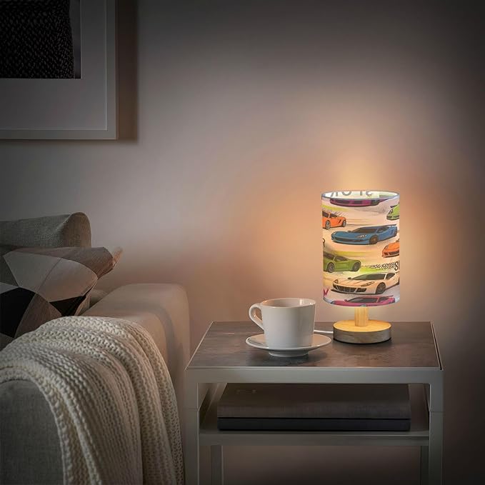 Color Sports Race Car Table Lamp for Bedroom Bedside Lamp Desk Lamps Cylinder Nightstand Lamp for Living Room Office Decor