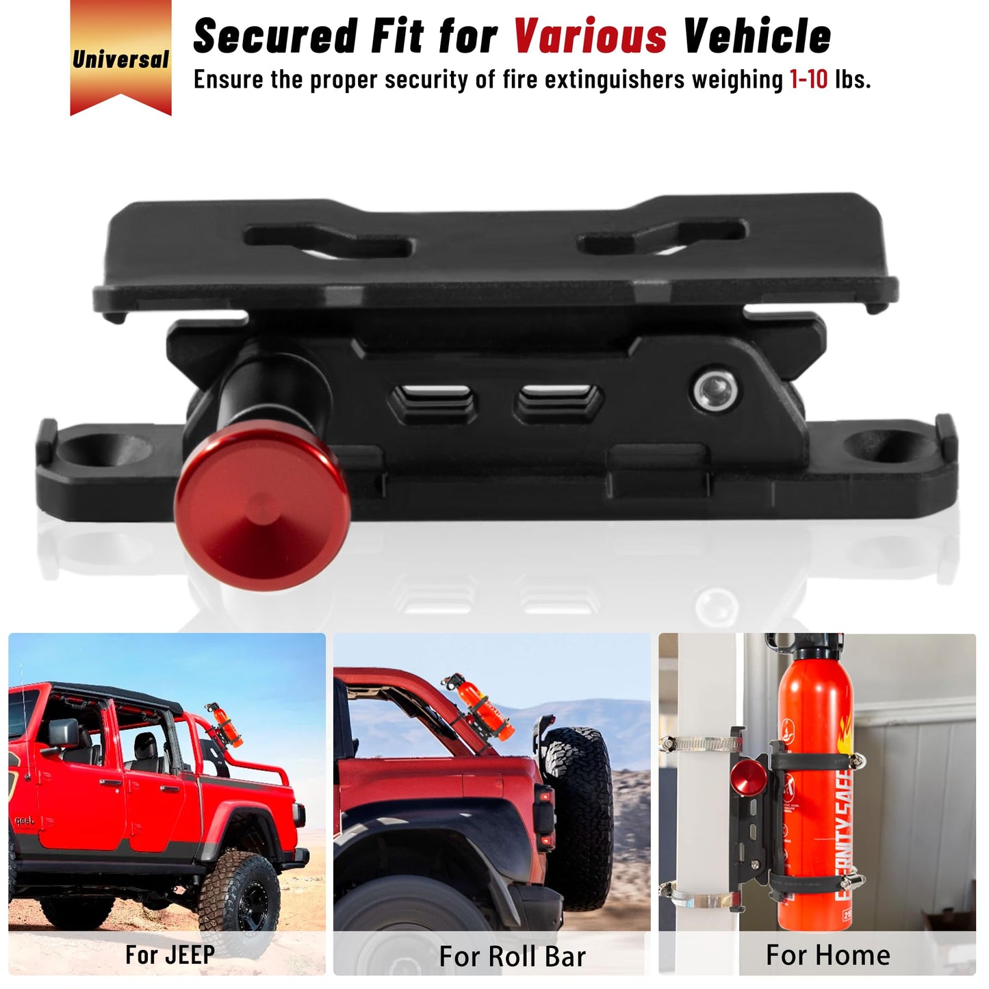 Quick Release Fire Extinguisher Mounts - 2-Pack Car Fire Extinguisher Holder Brackets Compatible with Jeep Wrangler JT, TJ, JL, JKU, UTV, Polaris RZR, Ranger, Can-Am X3, Yamaha – Corrosion-Resistant