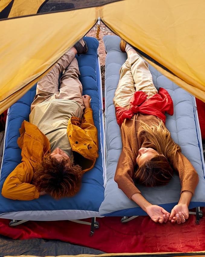Sportneer Camping Cot: 1200D Double Layer Oxford Camping Cots for Adults - Heavy-Duty Foldable Cots for Camping Travel Tent Day Outdoor & Home Guest, Camping Cots with Mattress Carry Bag & 2 Pockets